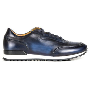 SELVAGGIO ? Bespoke Custom Made & Fitted Sneakers ? HAND-PAINTED OCEAN BLUE CALFSKIN