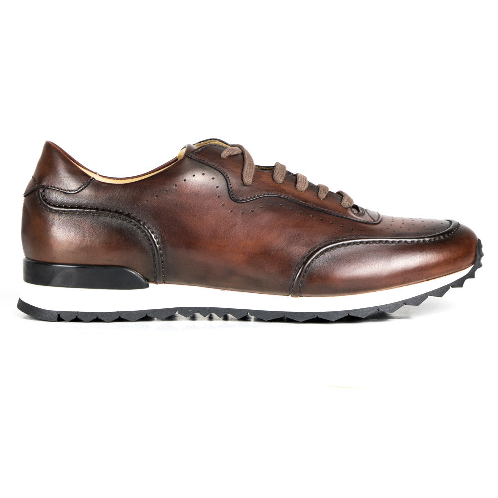 ELIO ? Bespoke Custom Made & Fitted Bespoke Sneakers ? HAND-PAINTED BROWN CALFSKIN